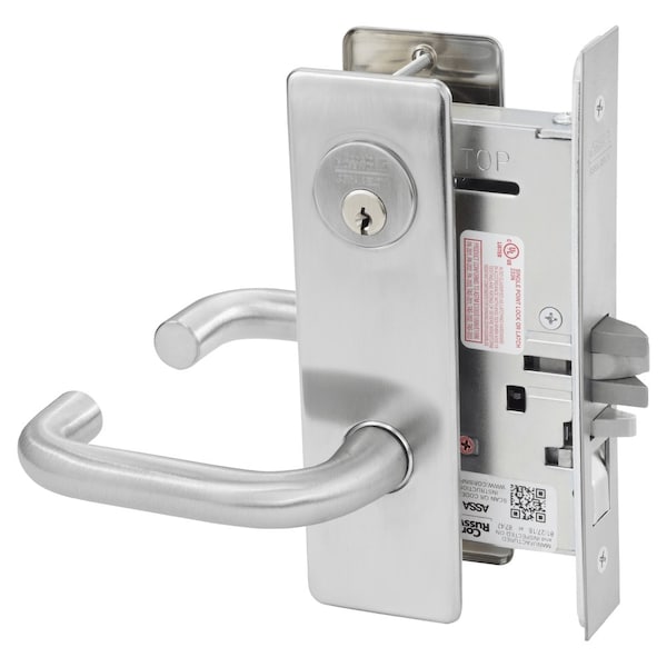 Entrance or Office Mortise Lock, LW Lever, M Escutcheon, Satin Stainless Steel